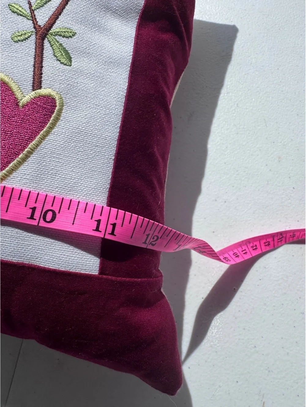 Set 2 Embroidered Garden Throw Pillows Birdhouse Gardening Tools Burgundy 13”
